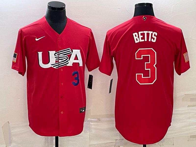 Men 2023 World Cub USA #3 Betts Red Nike MLB Jersey1